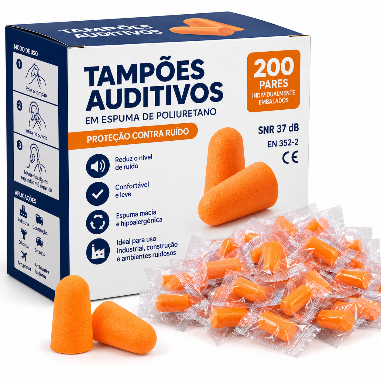 Tampões Auditivos Caixa 200 Pares